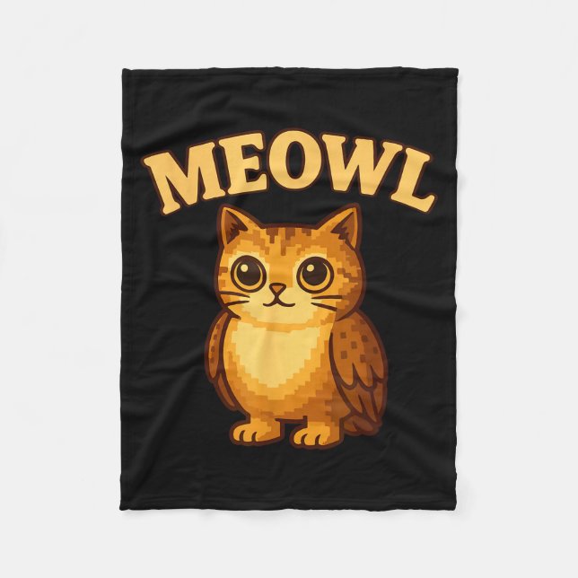 Meowl - Funny Meow Cat Owl Brainrot Meme Teen Kids Fleece Blanket (Front)