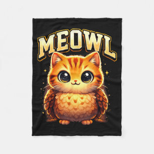Meowl Funny Meow Cat Owl Brainrot Meme Teen Kids Fleece Blanket
