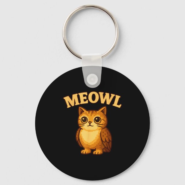 Meowl - Funny Meow Cat Owl Brainrot Meme Teen Kids Key Ring (Front)