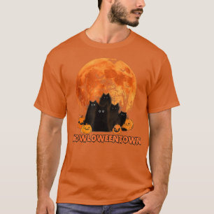 Meowloweentown Funny Black Cat Lover Halloween Cos T-Shirt