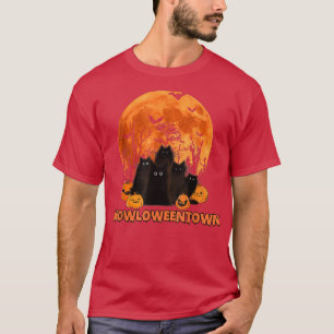 Meowloweentown Funny Black Cat Lover Halloween Cos T-Shirt