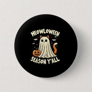Meowlowween Season Y'all Funny Retro Cat Ghost Hal 6 Cm Round Badge