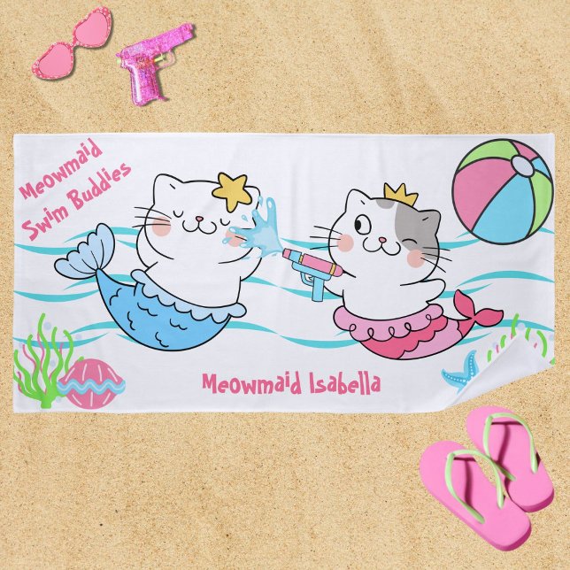Meowmaids Mermaid Cats Swim Buddies Beach Towel (Creator Uploaded)