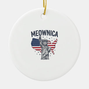 Meownica Patriotic Cat Vintage Vector Design_1 Ceramic Tree Decoration