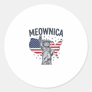 Meownica Patriotic Cat Vintage Vector Design_1 Classic Round Sticker