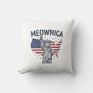 Meownica Patriotic Cat Vintage Vector Design_1 Cushion