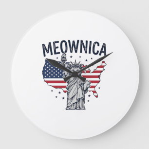 Meownica Patriotic Cat Vintage Vector Design_1 Large Clock