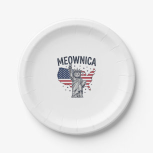 Meownica Patriotic Cat Vintage Vector Design_1 Paper Plate