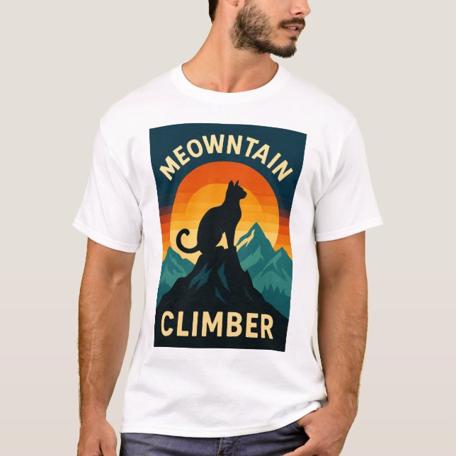 Meowntain Climber Cat T-Shirt – Retro Adventure (Front)