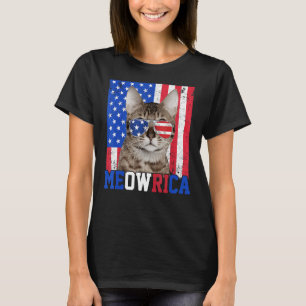 Meowrica Cat Us Flag Sunglasses 4th Of July Patrio T-Shirt