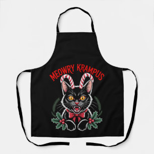 Meowry Krampus Christmas Black Cat Candy Cane Xmas Apron