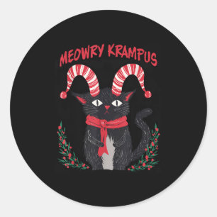 Meowry Krampus Funny Krampus Is Coming To Town Cat Classic Round Sticker