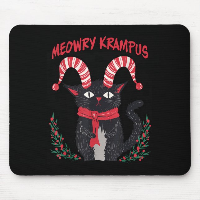 Meowry Krampus Funny Krampus Is Coming To Town Cat Mouse Mat (Front)
