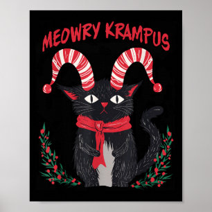 Meowry Krampus Funny Krampus Is Coming To Town Cat Poster