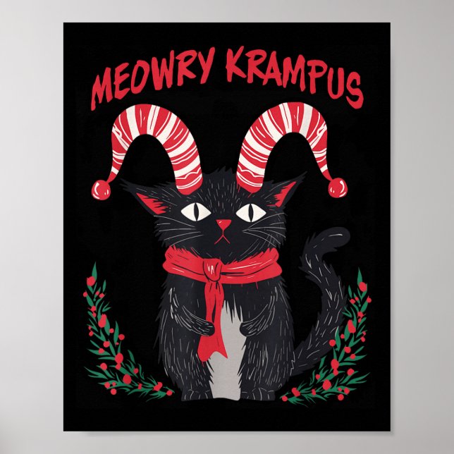 Meowry Krampus Funny Krampus Is Coming To Town Cat Poster (Front)