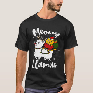 Meowry LLamas Cat Santa Reindeer Cute Christmas T-Shirt
