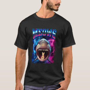 Meows Cat Shark Mouth 80s Bootleg Sharks Funny Cat T-Shirt