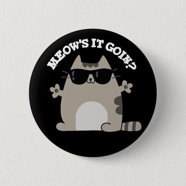 Meow's It Goin Funny Cat Pun Dark BG 6 Cm Round Badge (Front)