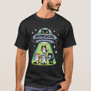 Meowsacide Funny UFO Cat Alien Abduction Humour T-Shirt