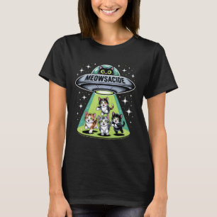 Meowsacide Funny UFO Cat Alien Abduction Humour T-Shirt