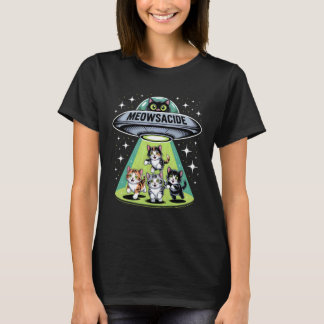 Meowsacide Funny UFO Cat Alien Abduction Humour T-Shirt