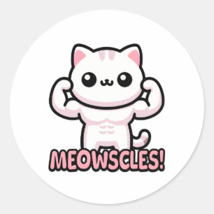 Meowscles! Cute Gym Cat Pun Classic Round Sticker