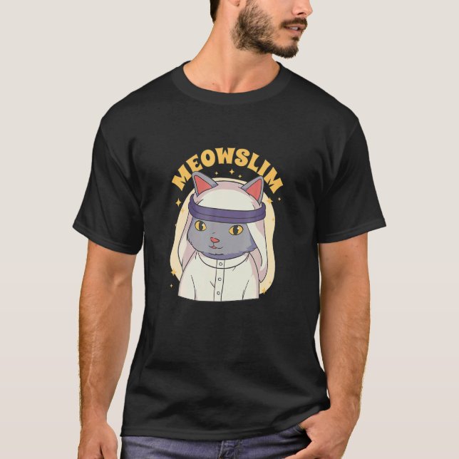 Meowslim Cute Cat Meowing Muslim Religion T-Shirt (Front)