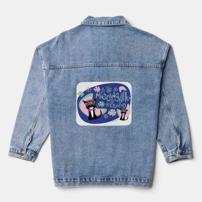 Meowsville Cartoon Beatnik Character 50s Kitty Denim Jacket (Back)