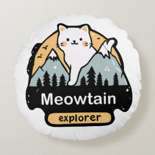 Meowtain Explorer – Cute Cat Adventure Design Round Cushion