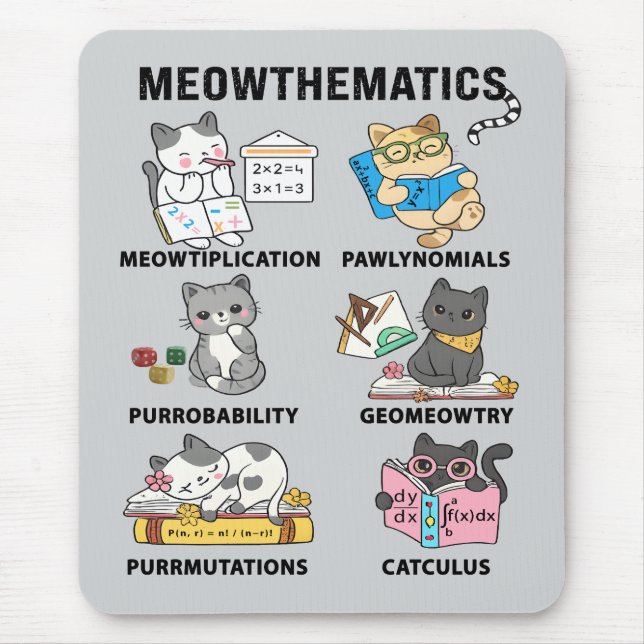 Meowthematics Funny Math Cat Puns For Math Lovers Mouse Mat (Front)