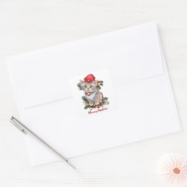 Meowwy Christmas kitten Christmas Square Sticker (Envelope)