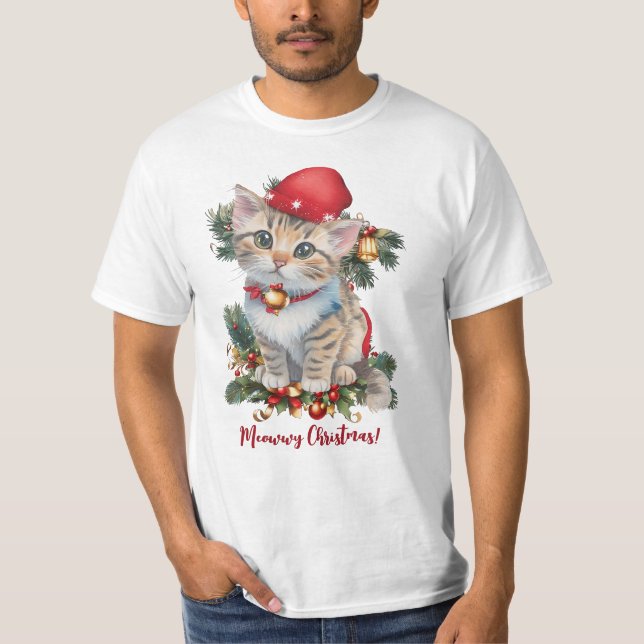 Meowwy Christmas kitten Christmas T-Shirt (Front)