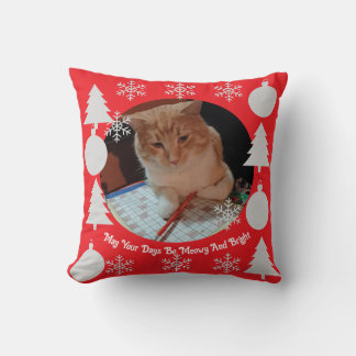 Meowy And Bright, Cat Photo, Christmas Cushion