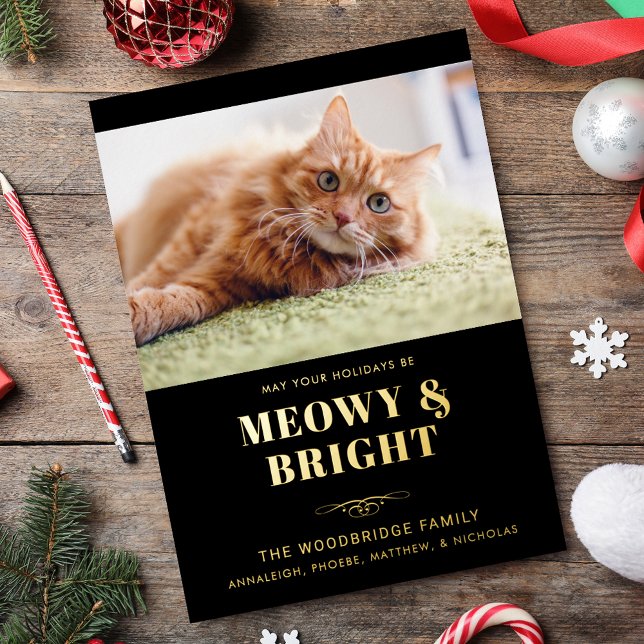 Meowy and Bright Cat Photo Gag Christmas Foil Holiday Card (Meowy and Bright Cat Photo Gag Christmas Foil Holiday Card)