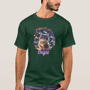 "Meowy and Bright" Chat mignon de Noël T-Shirt