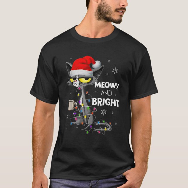 Meowy And Bright Christmas Cat Merry Christmas Cos T-Shirt (Front)