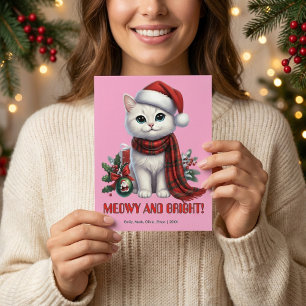 Meowy and Bright Cute White Kitten Holiday Card