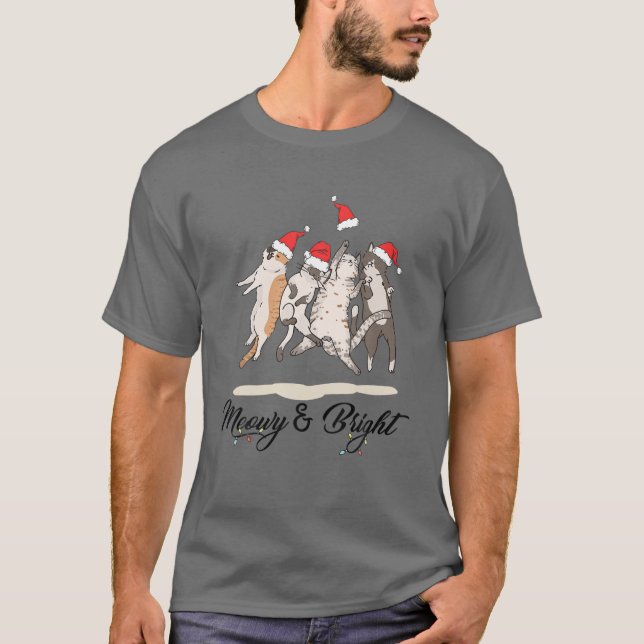 Meowy And Bright Funny Christmas Cat Pajama Kid Me T-Shirt (Front)