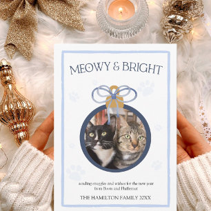 Meowy & Bright Blue Ornament Cat 3 Photo Card