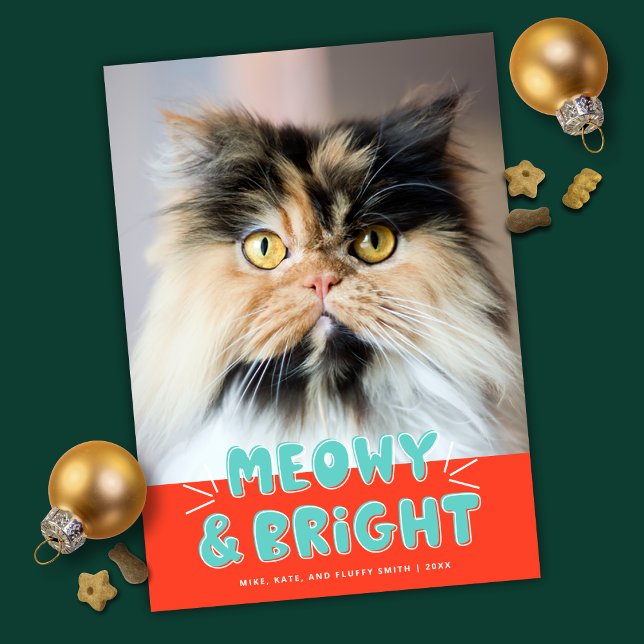 Meowy & Bright Christmas Cute Cat Holiday Photo Card (Creator Uploaded)