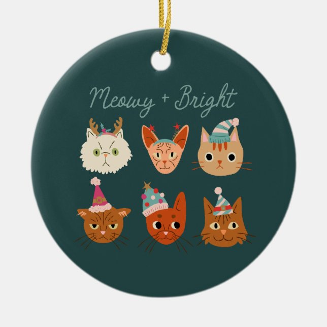 Meowy & Bright Cute Christmas Cats Ceramic Tree Decoration (Front)