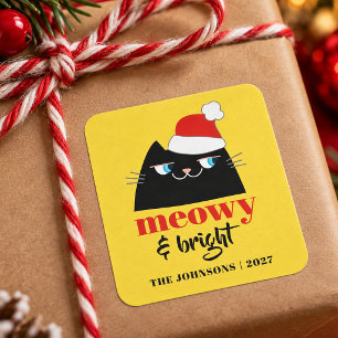 Meowy & Bright Funny Cat Christmas Family Square Sticker