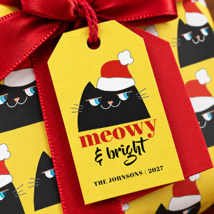 Meowy & Bright Funny Cat Personalised Christmas Gift Tags