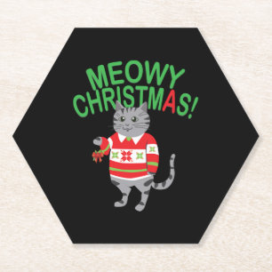 Meowy Cat Christmas Paper Coaster