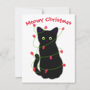 Meowy cat Christmas red green twinkle lights  Card