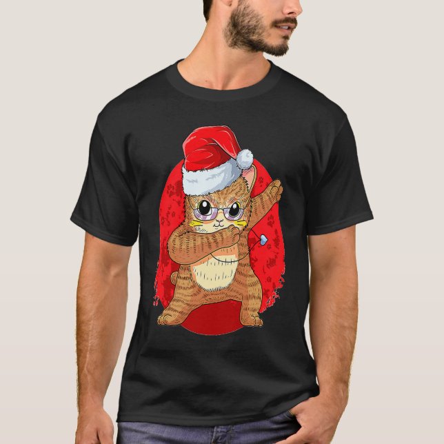 Meowy Cat Christmas Santa Dabbing Funny Cool Cat L T-Shirt (Front)