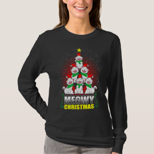 Meowy Cat Christmas Tree Lights Funny Kitten X-Mas T-Shirt