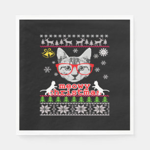 Meowy Cat Ugly Christmas Sweater Funny Cat Xmas Napkin