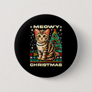 Meowy Cat Ugly Christmas Sweater Shirt  6 Cm Round Badge