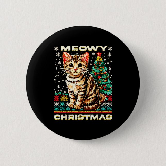 Meowy Cat Ugly Christmas Sweater Shirt  6 Cm Round Badge (Front)